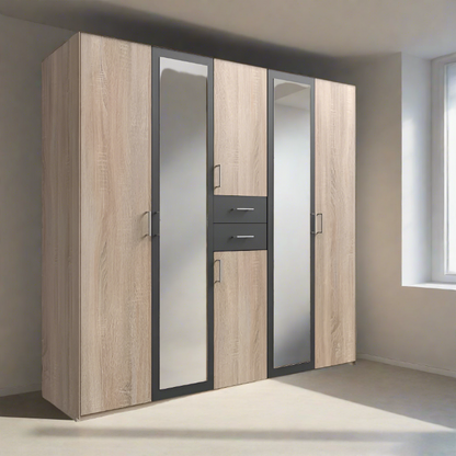 DAKAR 5 Door Wardrobe Oak and Graphite 225cm