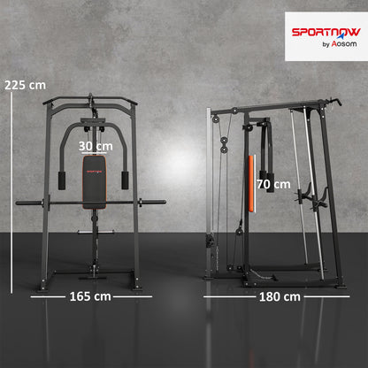 SPORTNOW 3-in-1 Gym Station with 17-level Squat Rack Dual Cable Pulley System Home Strength Training, Black