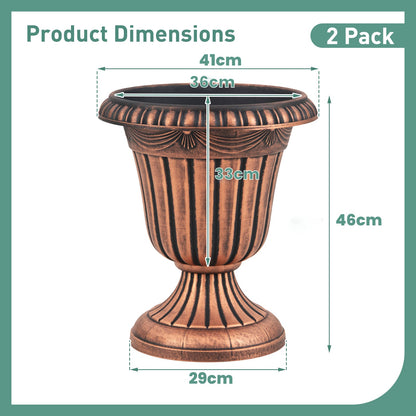 46cm Tall Vintage Planters Set of 2 Urn Plastic Flower Pots-Bronze