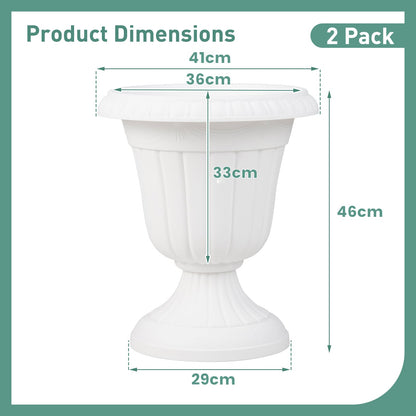 46cm Tall Vintage Planters Set of 2 Urn Plastic Flower Pots-White