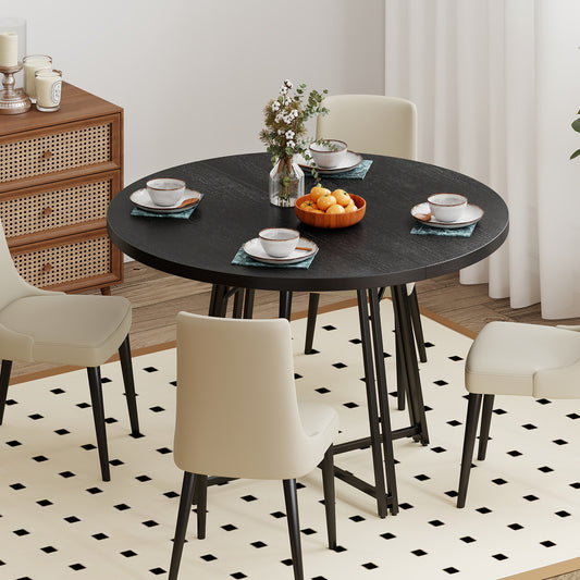 47 Inch Dining Table for 4-6 People Round Kitchen Table with 8 Metal Supporting Legs and Cross Base-Black