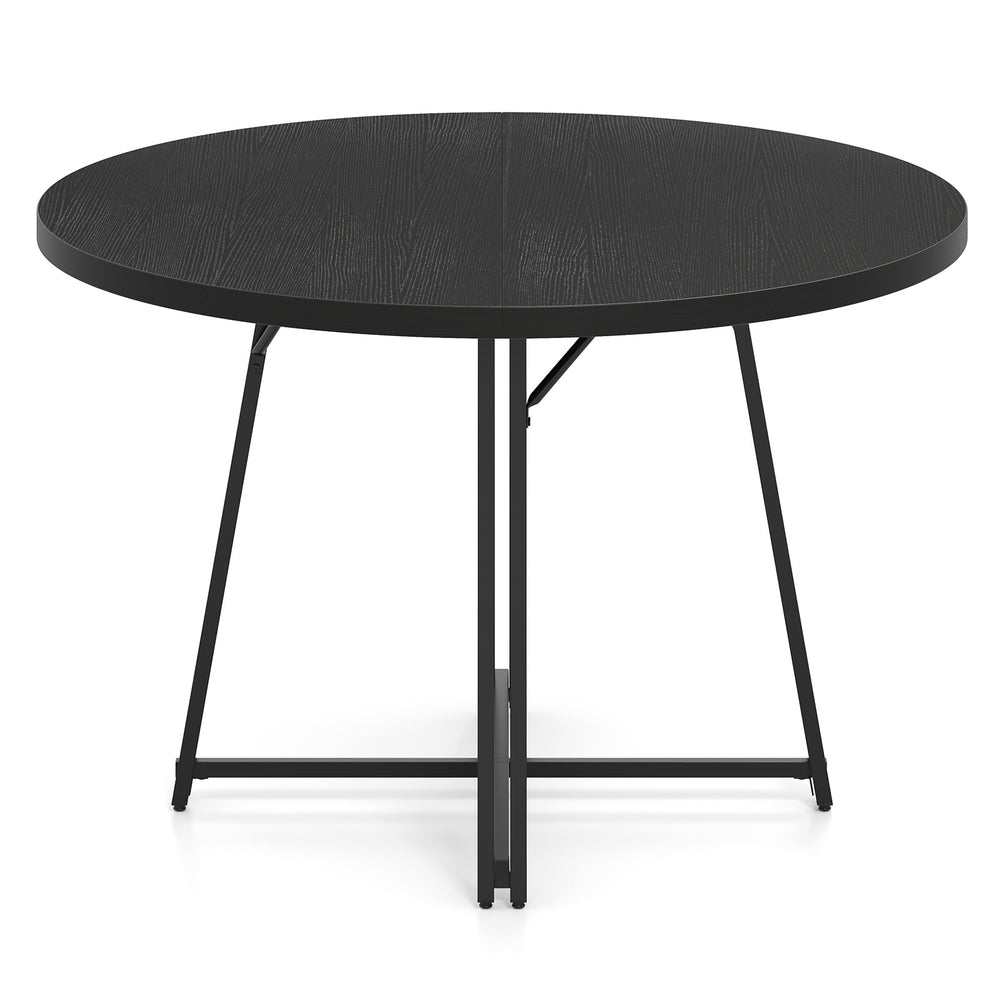 47 Inch Dining Table for 4-6 People Round Kitchen Table with 8 Metal Supporting Legs and Cross Base-Black