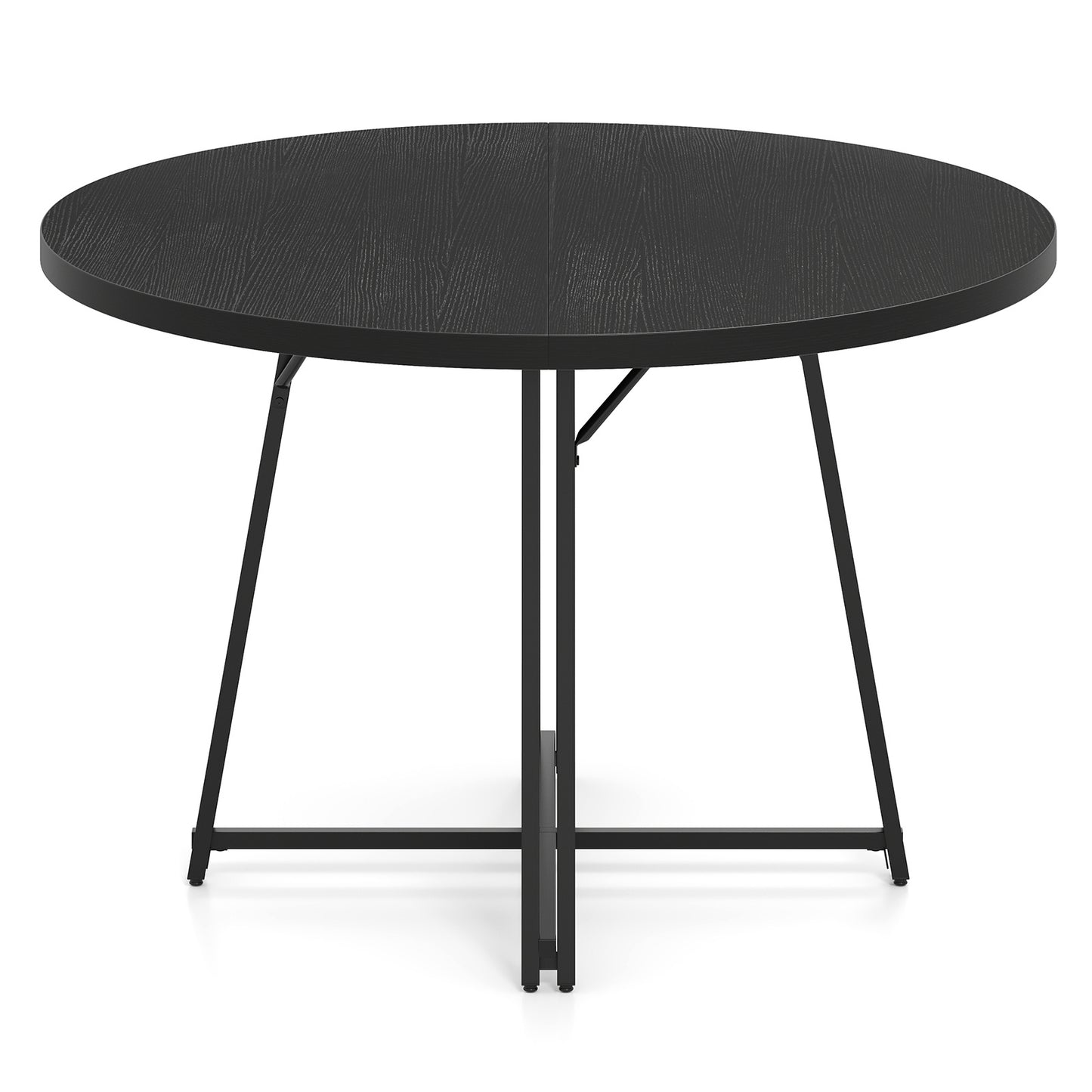 47 Inch Dining Table for 4-6 People Round Kitchen Table with 8 Metal Supporting Legs and Cross Base-Black