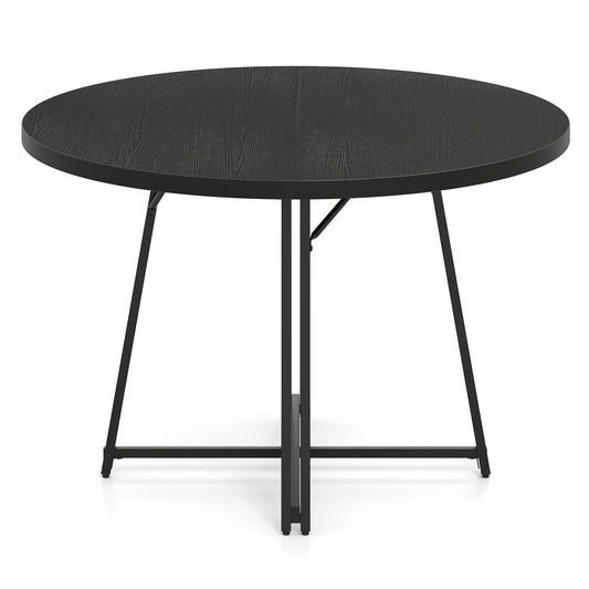 47 Inch Dining Table for 4-6 People Round Kitchen Table with 8 Metal Supporting Legs and Cross Base-Black