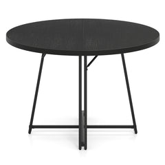 47 Inch Dining Table for 4-6 People Round Kitchen Table with 8 Metal Supporting Legs and Cross Base-Black