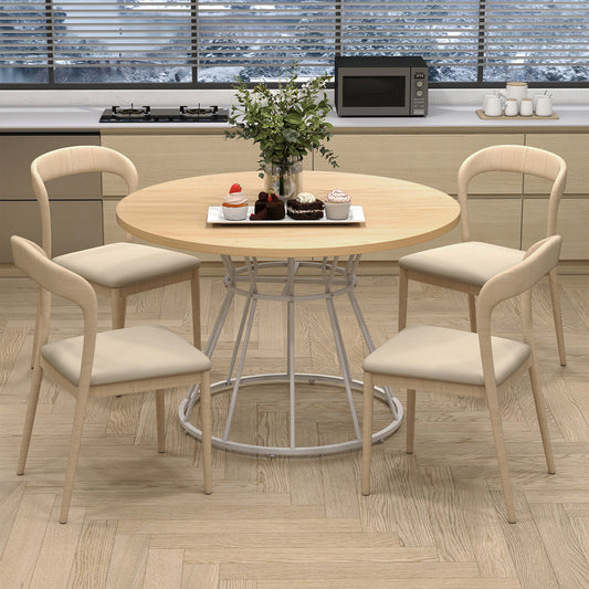 Round Dining Table for 4 with Wooden Tabletop and Metal Base-Natrual