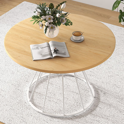 Round Dining Table for 4 with Wooden Tabletop and Metal Base-Natrual