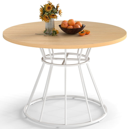 Round Dining Table for 4 with Wooden Tabletop and Metal Base-Natrual