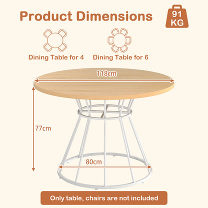 Round Dining Table for 4 with Wooden Tabletop and Metal Base-Natrual