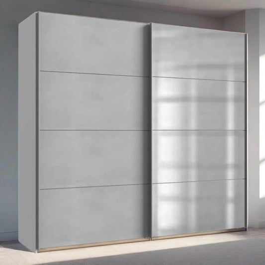 Erasmus 2 Door Mirrored Sliding Wardrobe - White and Light Grey