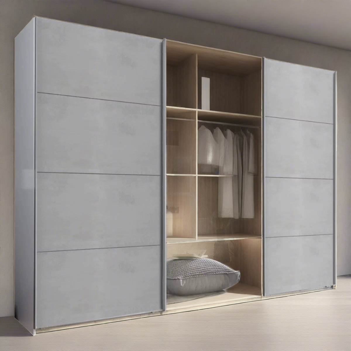 Sliding Wardrobe AMBER 3 Door Mirrored Wardrobe Grey 270cm