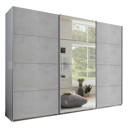 Sliding Wardrobe AMBER 3 Door Mirrored Wardrobe Grey 270cm