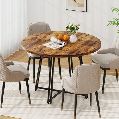 47 Inch Dining Table for 4-6 People Round Kitchen Table with 8 Metal Supporting Legs and Cross Base-Brown