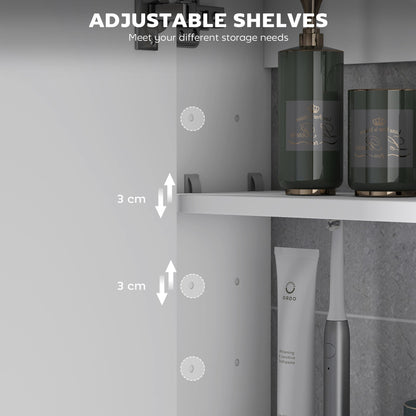 HOMCOM 60 x 15 cm Double Door Bathroom Mirror Cabinet - White