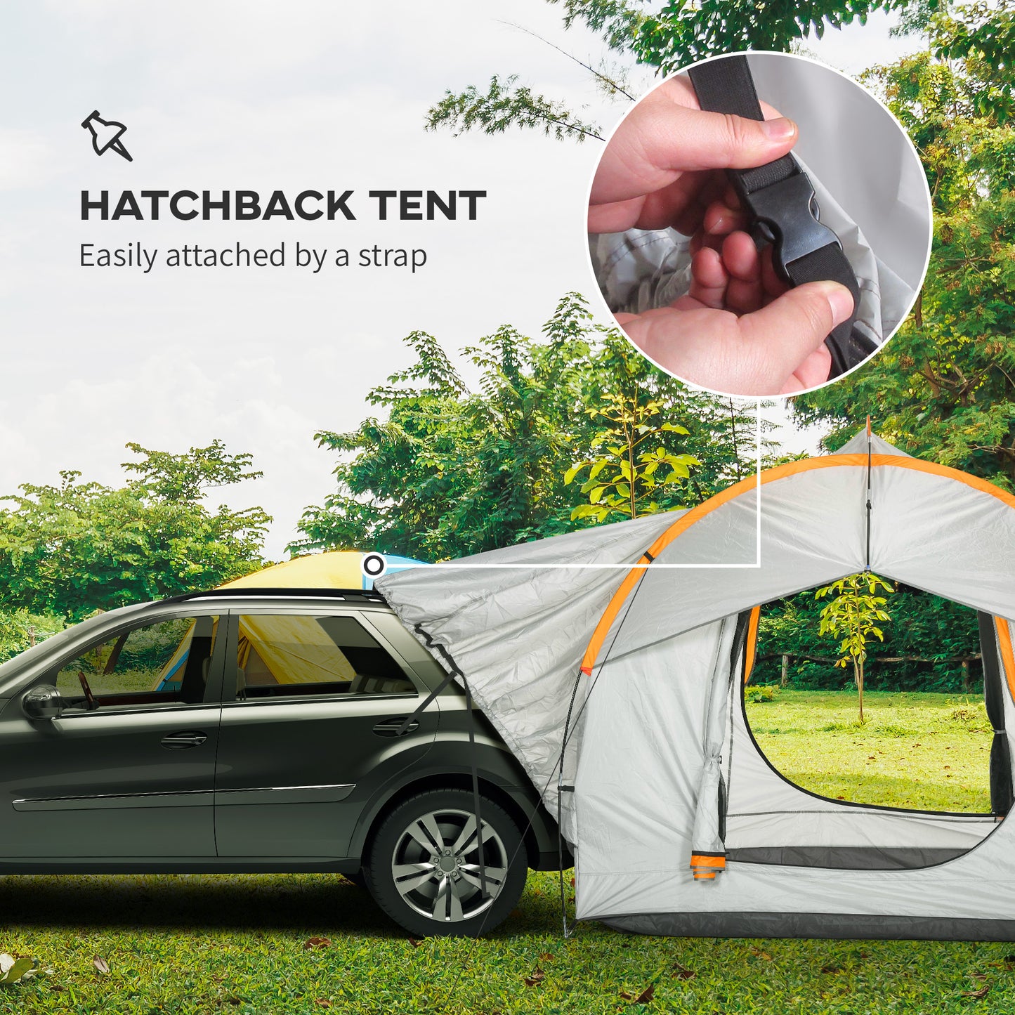 Outsunny SUV Car Tent for Camping, Waterproof PU2000mm, 5 Man Tailgate Tent, 2.4 x 2.1 m, Grey and Orange