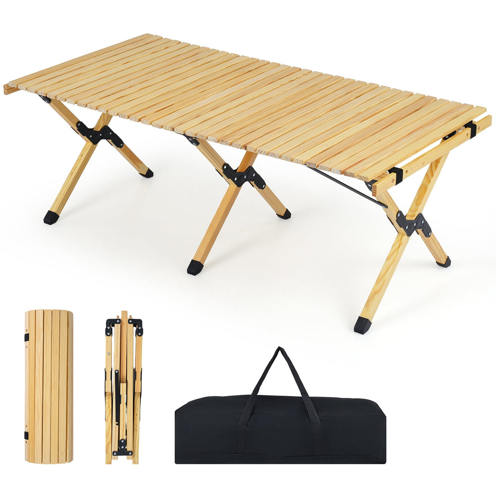 48" Folding Camping Table with Carrying Bag for 4-6 People Portable-Natural