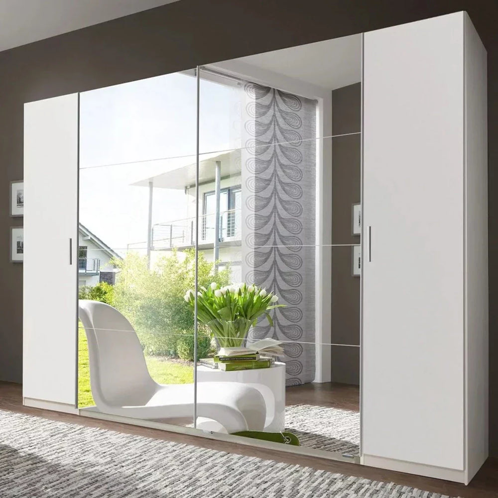 Sliding Wardrobe LANTAU 4 Door Mirrored Wardrobe White 272cm