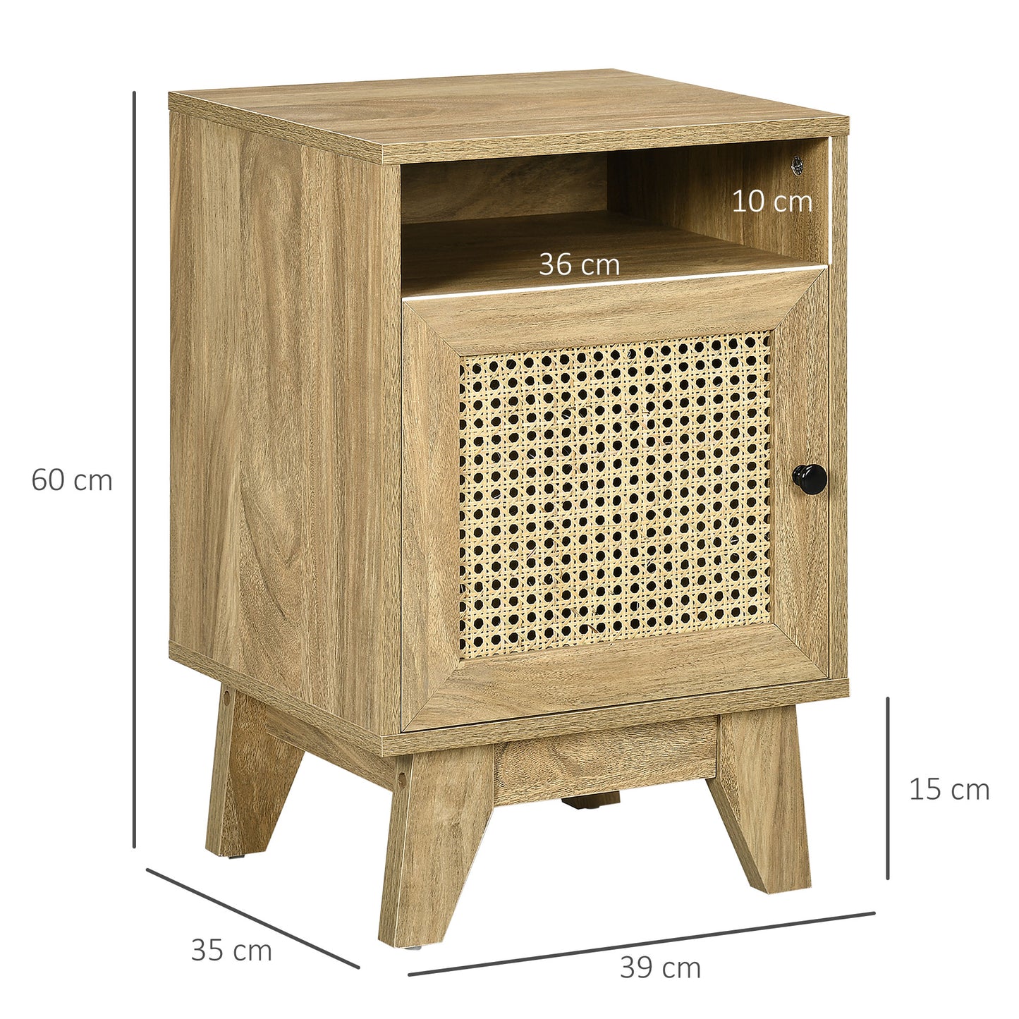 HOMCOM 2-Piece Narrow Rattan Nightstands, Side End Table with Shelf and Cupboard, 39cm x 35cm x 60cm, Natural