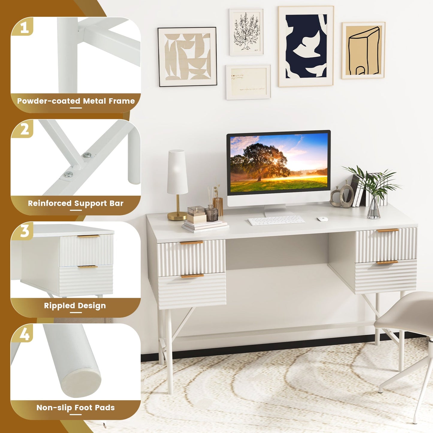 48 Inch Home Office Computer Desk with 4 Drawers-White