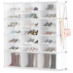 48 Pairs Expandable Modular Shoe Storage Cabinet with Door-White