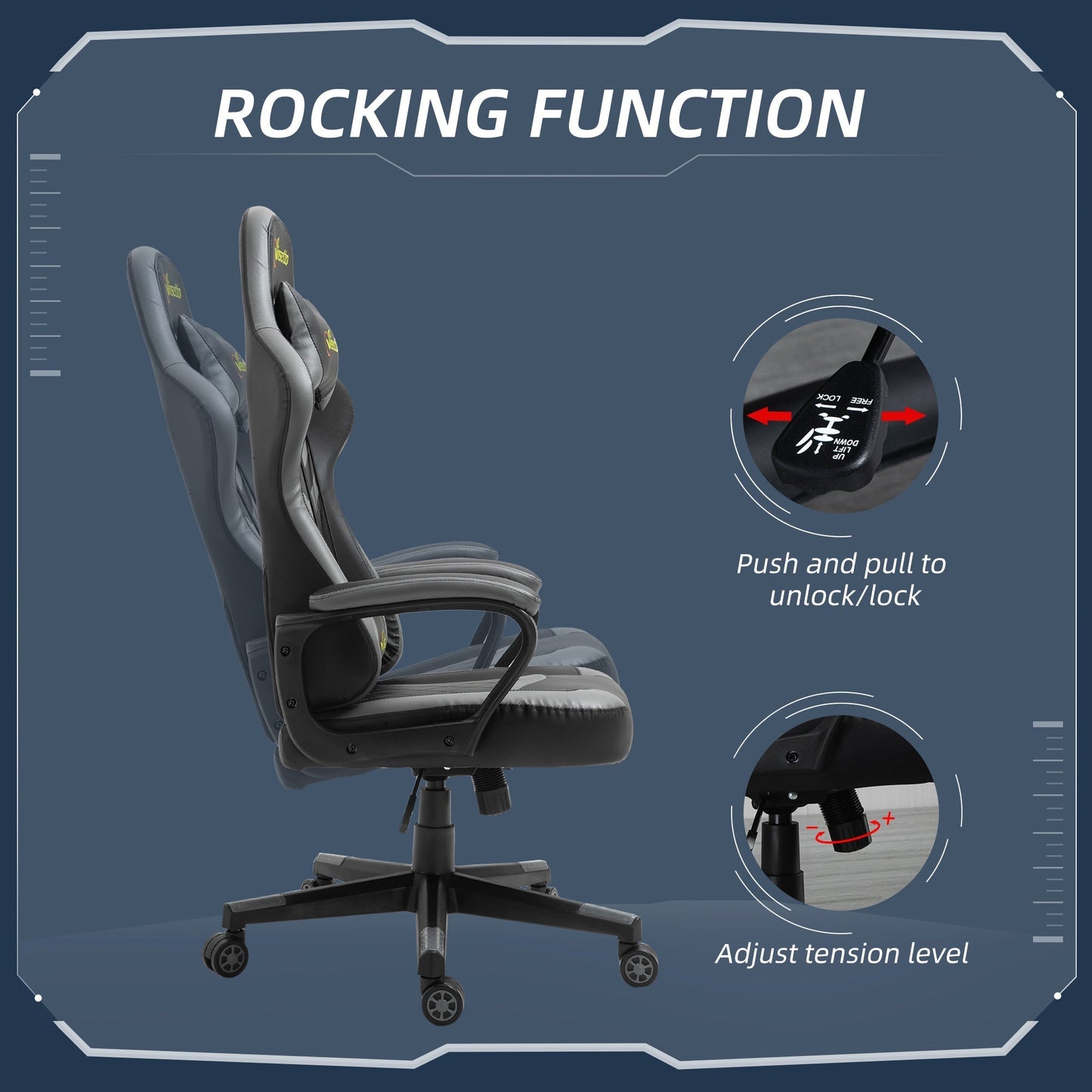 Vinsetto Racing Gaming Chair w/ Lumbar Support, Headrest, Gamer Office Chair, Black Grey