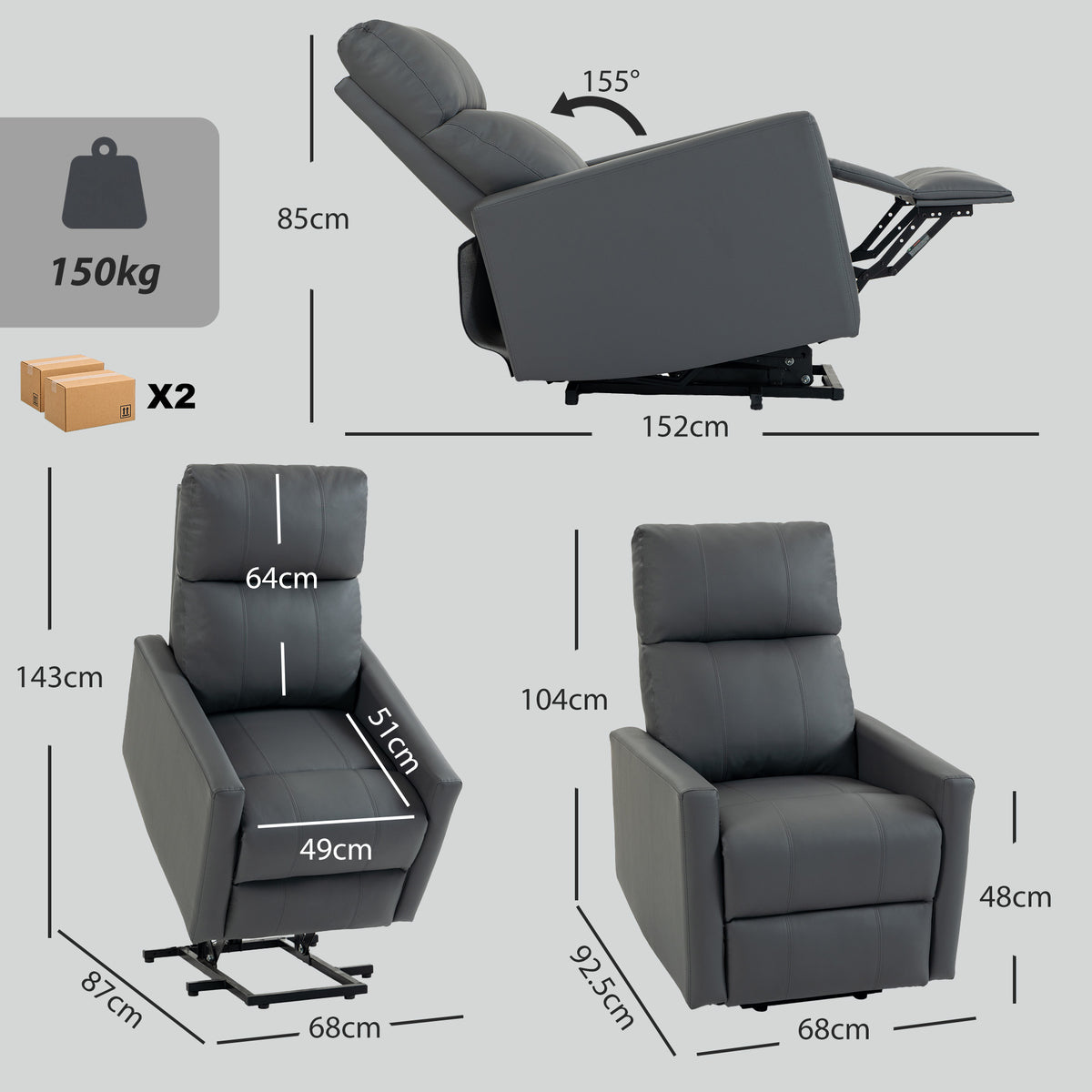 HOMCOM Riser Recliner Chair with Vibration Massage & Heat, Electric Lift Chair for Elderly, Spring Cushion, USB Port, Dark Grey