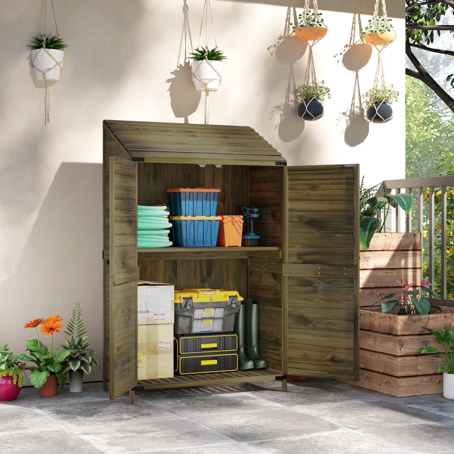 Outsunny 103.5 x 59 cm Wooden Garden Shed - Brown