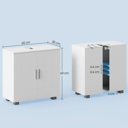 kleankin Pedestal Under Sink Cabinet, Modern Bathroom Vanity Unit, Storage Cupboard with Double Doors, Adjustable Shelf, White