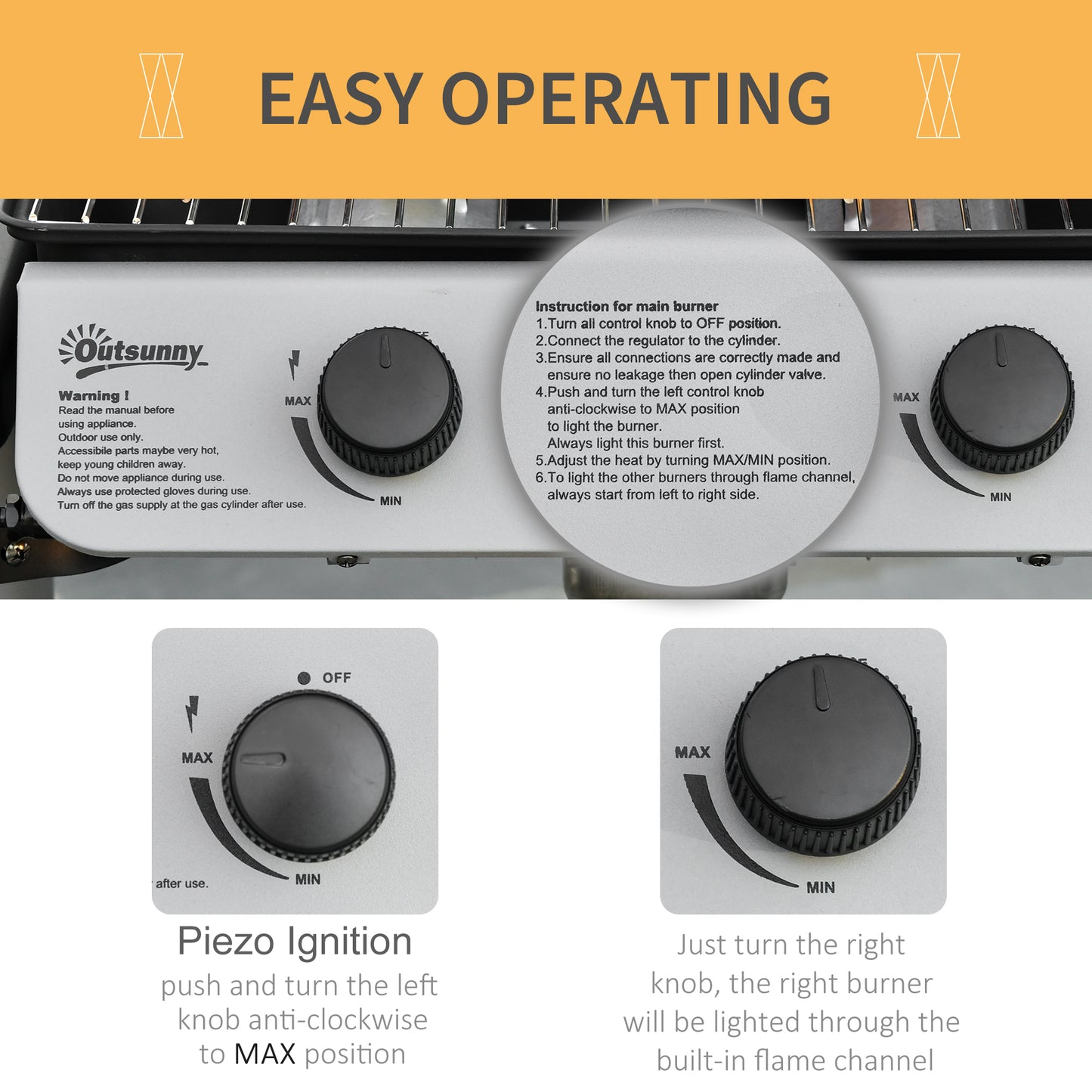 Outsunny 2 x 2.8kW Burner Gas BBQ - Grey