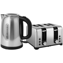 HOMCOM Kettle and Toaster Set, 1.7L 3000W Rapid Boil Jug Kettle with Otter Thermostat, Limescale Filter, 4 Slice Toaster with 7 Browning Controls, Crumb Tray, LED Strip, Silver Tone