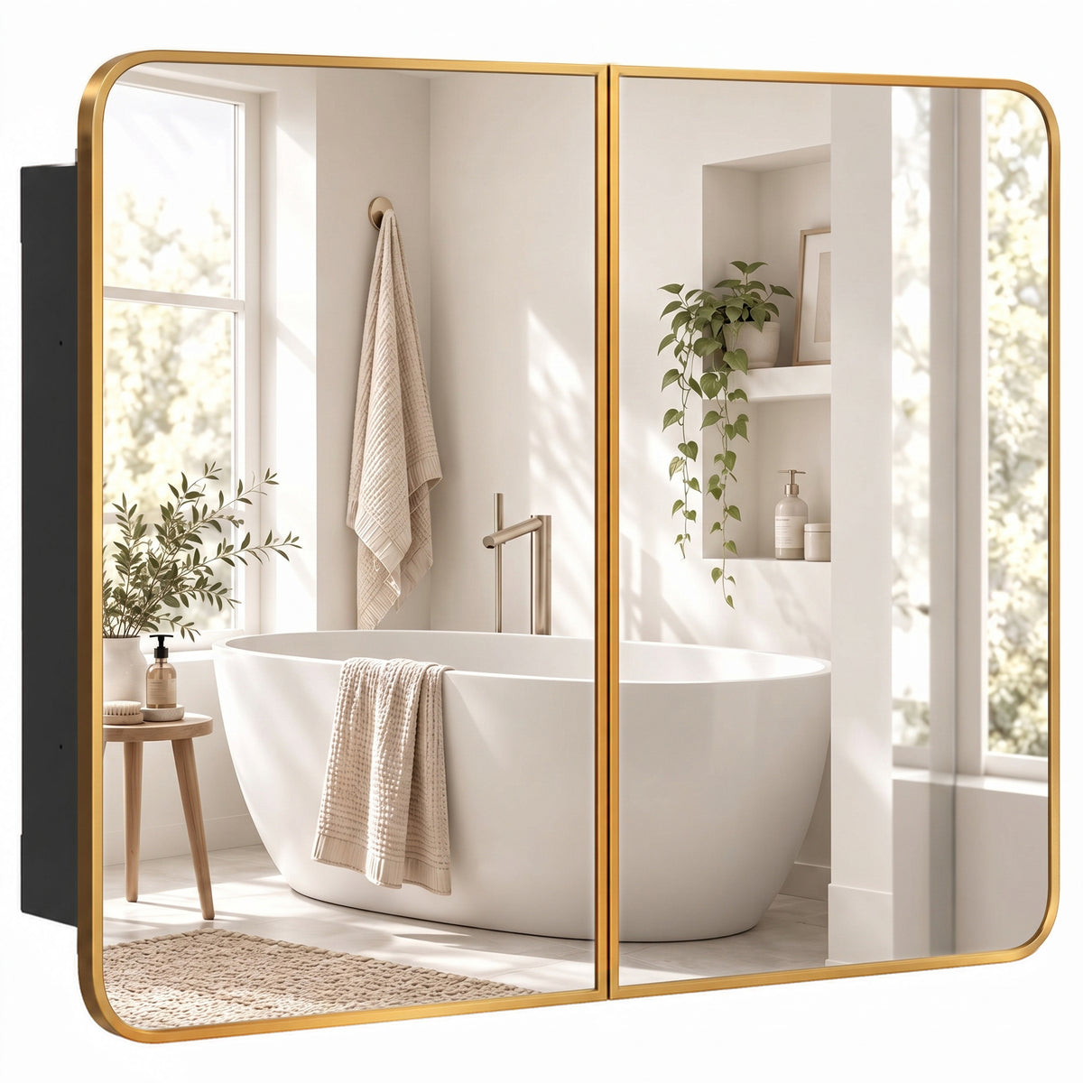 HOMCOM 76.2 x 11.6 x 61 cm Bathroom Mirror Cabinet, Wall Cabinet with Adjustable Shelves, Wall-Mounted or Recessed, Gold Tone