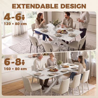 HOMCOM Extendable Dining Table Steel Cross Legs Steel Rails Space Saving White