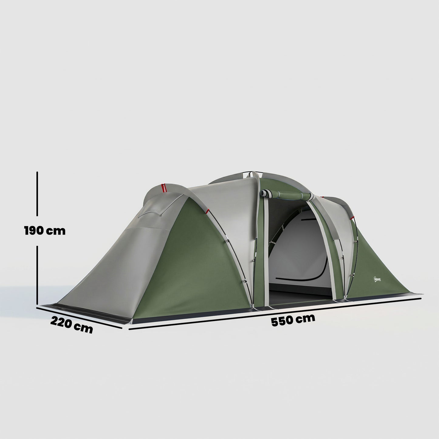Outsunny Family Camping Tent 3000mm Waterproof Windproof Tunnel Tent 8-12 Person Two Bedrooms Green