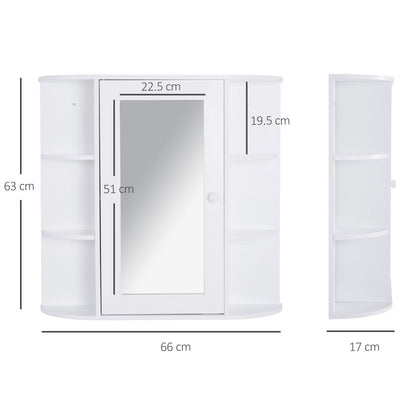 HOMCOM Wall Mounted Bathroom Cabinet with Mirror Single Door Storage Organizer 2-tier Inner Shelves White