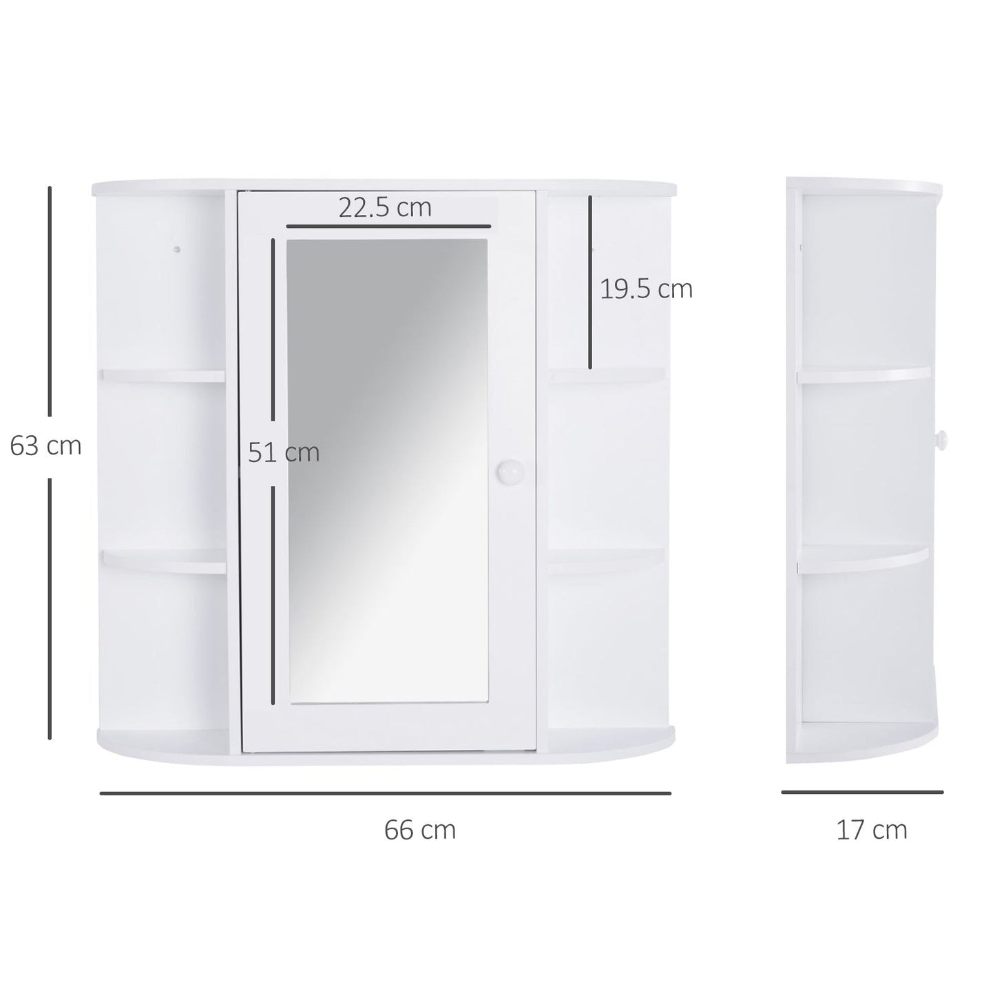 Wall Mounted Bathroom Cabinet with Mirror Single Door Storage Organizer 2-tier Inner Shelves White