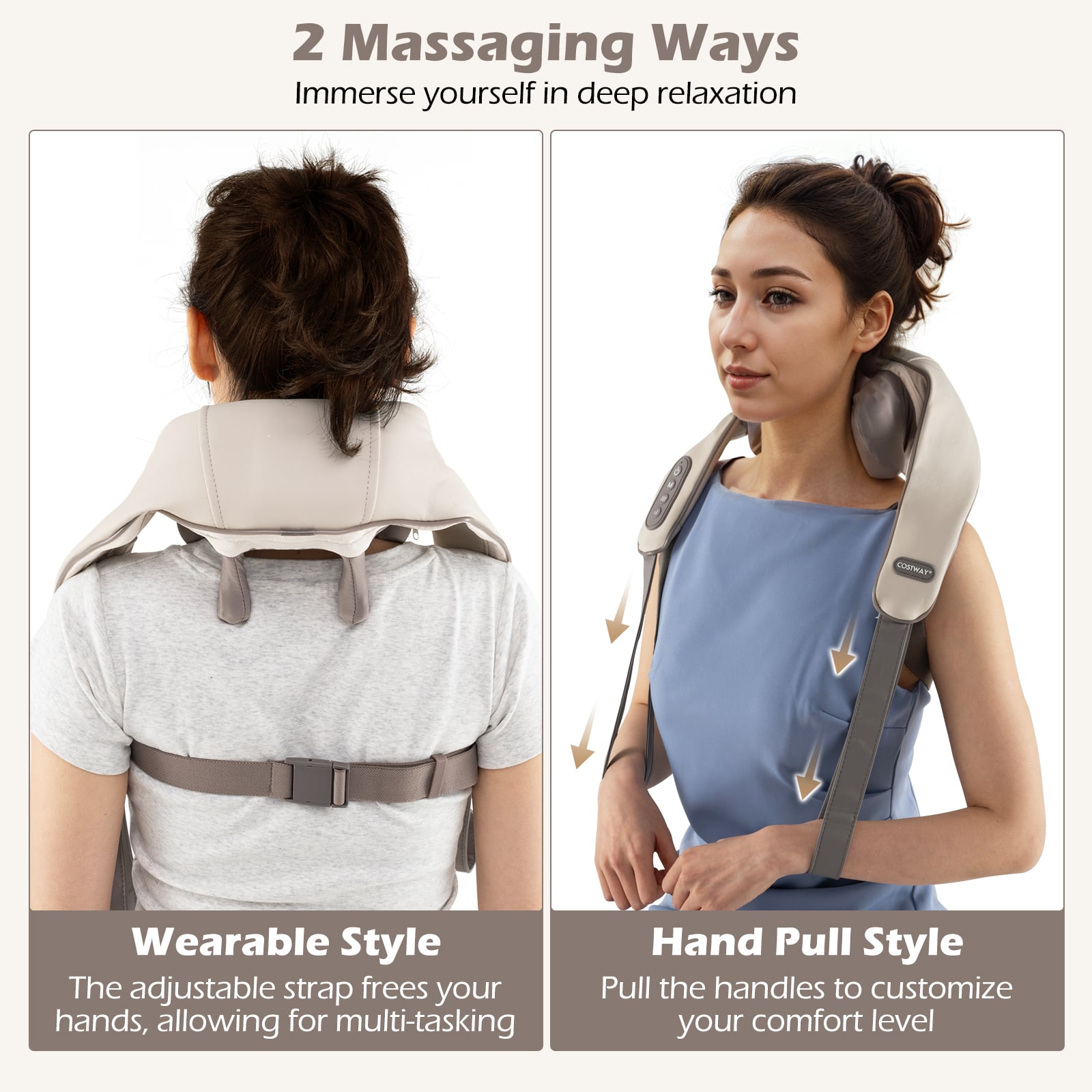 4D Deep Tissue Kneading Shiatsu Neck Shoulder Massager with 2 Heating Levels-Beige