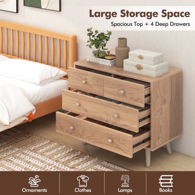 4-Drawer Dresser Modern Storage Chest Cabinet with Handles-Natural