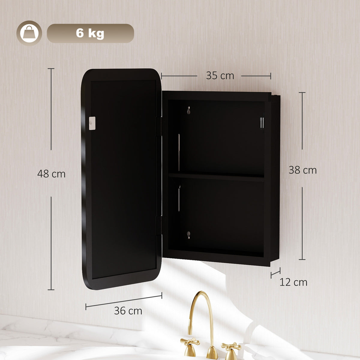 HOMCOM Bathroom Medicine Mirror Cabinet, Bathroom Wall Cabinet with Storage, Magnetic Door and Adjustable Shelf, Black
