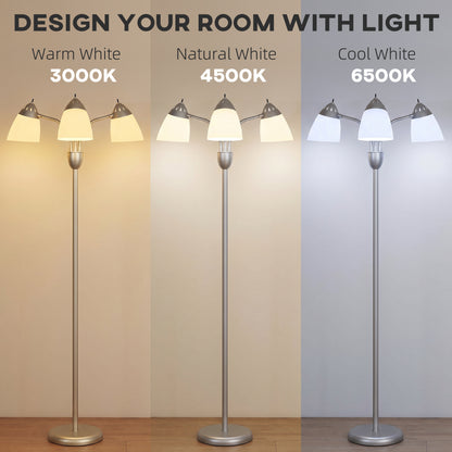 HOMCOM Arc Tree Floor Lamp with 3 Adjustable Rotating Lights and 3000K/4500K/6500K Colour Temperatures, Silver Tone