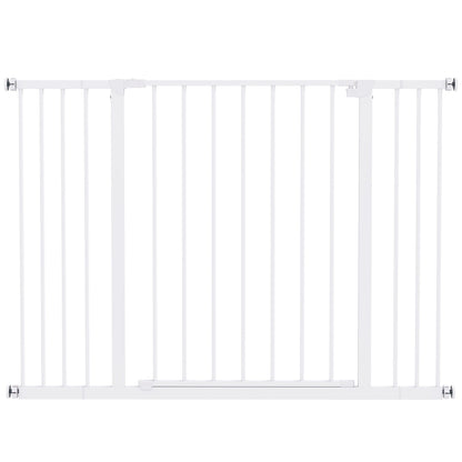 PawHut Dog Gate Pet Safety Gate Stair Barrier Pressure Fit Adjustable 76-82/86-97/101-107 cm, White