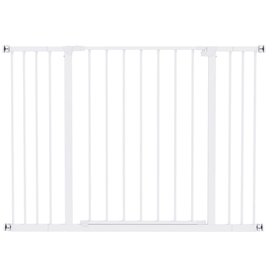 PawHut Dog Gate Pet Safety Gate Stair Barrier Pressure Fit Adjustable 76-82/86-97/101-107 cm, White