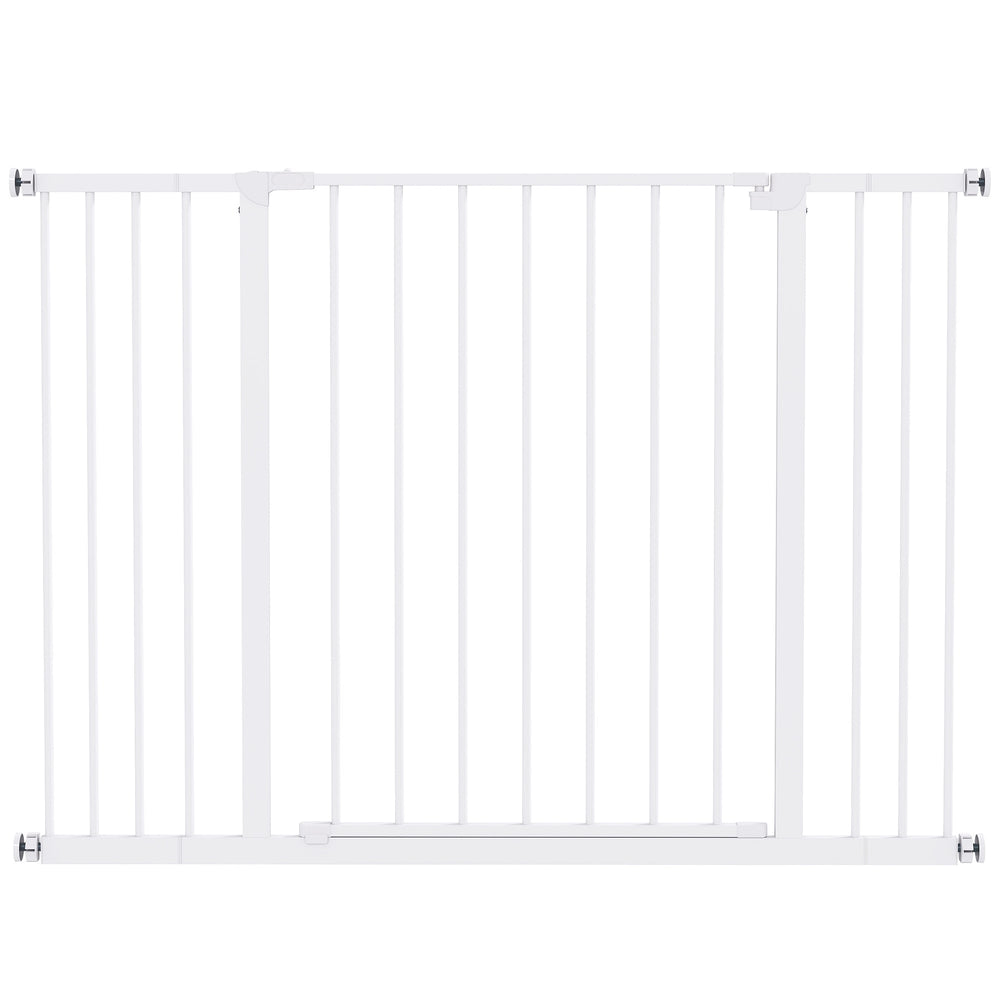 PawHut Dog Gate Pet Safety Gate Stair Barrier Pressure Fit Adjustable 76-82/86-97/101-107 cm, White