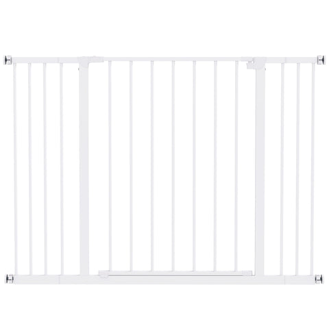 PawHut Dog Gate Pet Safety Gate Stair Barrier Pressure Fit Adjustable 76-82/86-97/101-107 cm, White