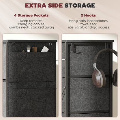 HOMCOM Chest of Drawers, Dresser with 4 Fabric Drawers, 4 Pockets, 2 Hooks and Steel Frame, Storage Unit, Grey