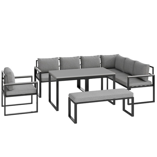Outsunny Six Piece L Shaped Garden Furniture Set with 3 Loveseats - Grey