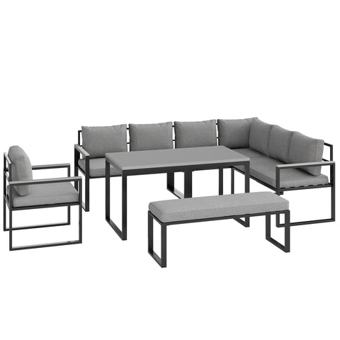 Outsunny Six Piece L Shaped Garden Furniture Set with 3 Loveseats - Grey