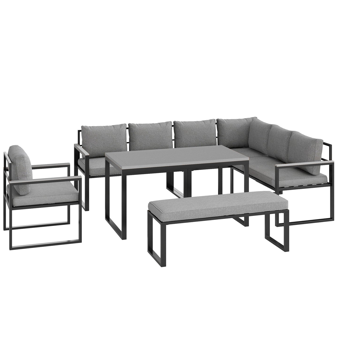 Outsunny Six Piece L Shaped Garden Furniture Set with 3 Loveseats - Grey