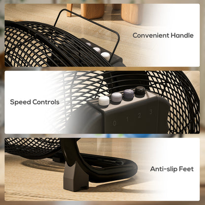 HOMCOM 20" Metal Floor Fan with Tilting, High Velocity, 3 Speed, Portable Gym Fan for Home Office, Black
