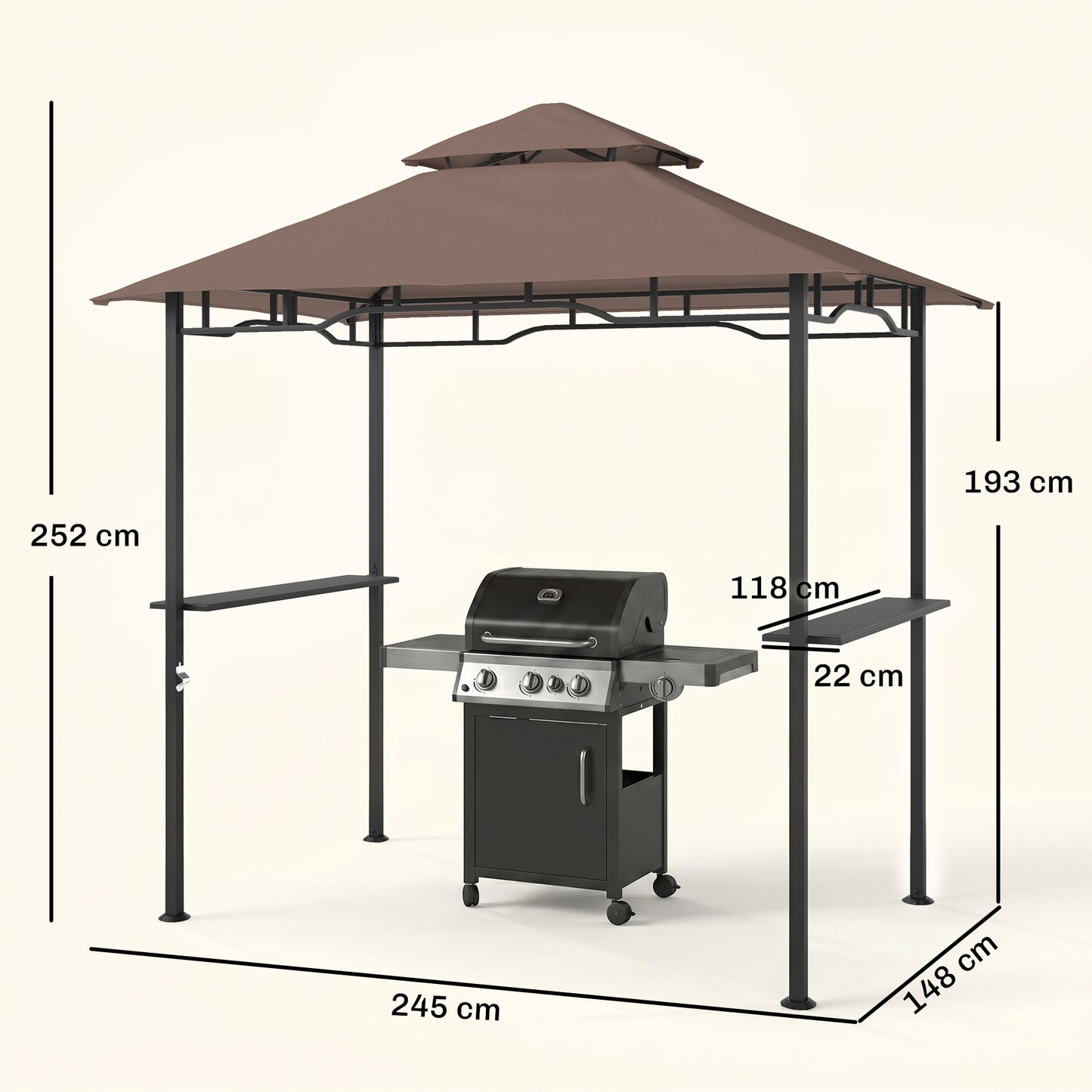 Outsunny 2.5x1.5m (8'x5') Grill Gazebo Canopy, Double Tiered Outdoor BBQ Gazebo Shelter with 2 Side Shelves for Garden, Patio, Barbecue, Picnic, Coffee