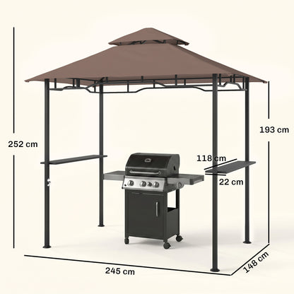 Outsunny 2.5x1.5m (8'x5') Grill Gazebo Canopy, Double Tiered Outdoor BBQ Gazebo Shelter with 2 Side Shelves for Garden, Patio, Barbecue, Picnic, Coffee